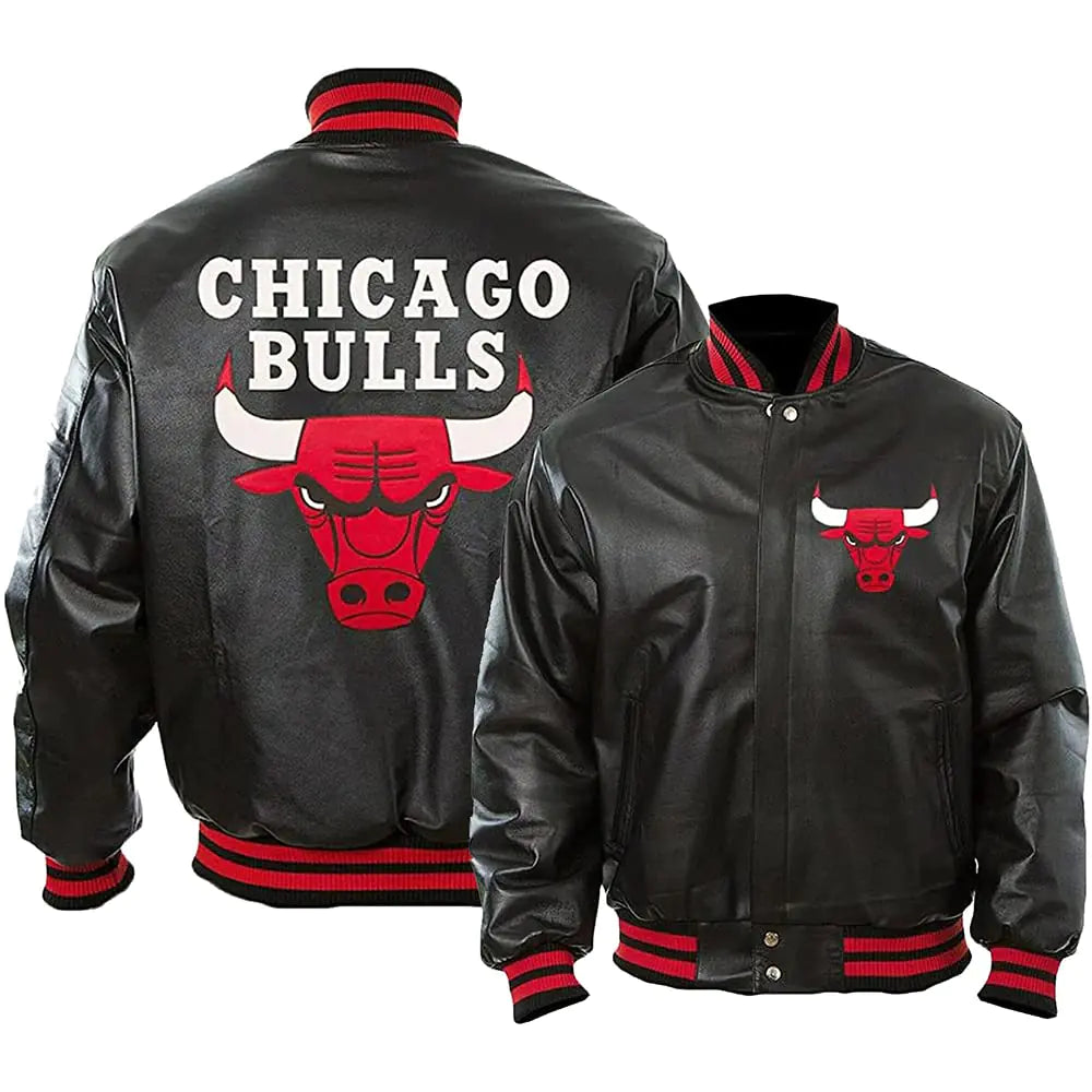 Men’s Chicago Bulls Vintage Baseball Bomber Leather Jacket -