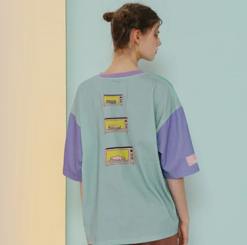 College Style Colorful Graphic Cotton Short Sleeve T-Shirt